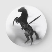白黒の馬 ラウンド壁時計 (正面)