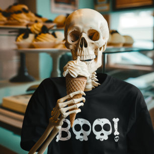 白黒の骨スカルブー トライブレンドTシャツ
