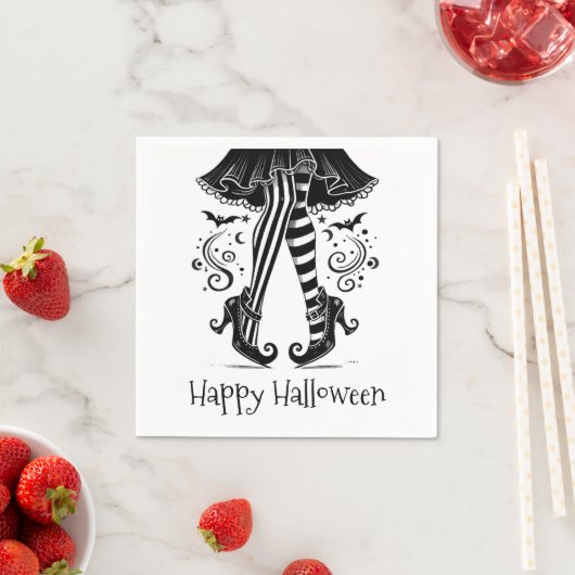 白黒の魔女レッグお洒落ハローウィンパーティ スタンダードカクテルナプキン (インサイチュ)