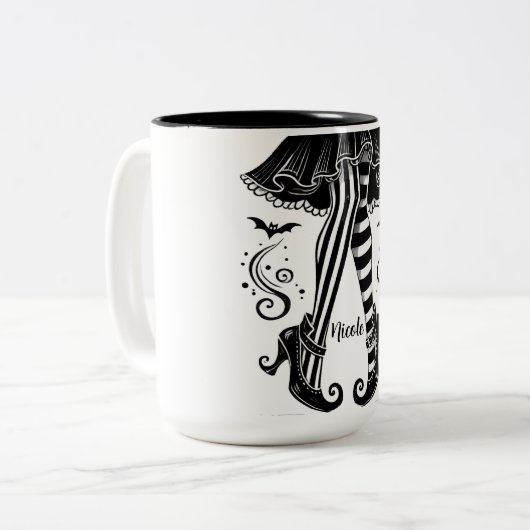 白黒の魔女レッグお洒落ハローウィンパーティ ツートーンマグカップ (正面左)