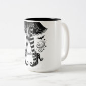 白黒の魔女レッグお洒落ハローウィンパーティ ツートーンマグカップ (正面右)