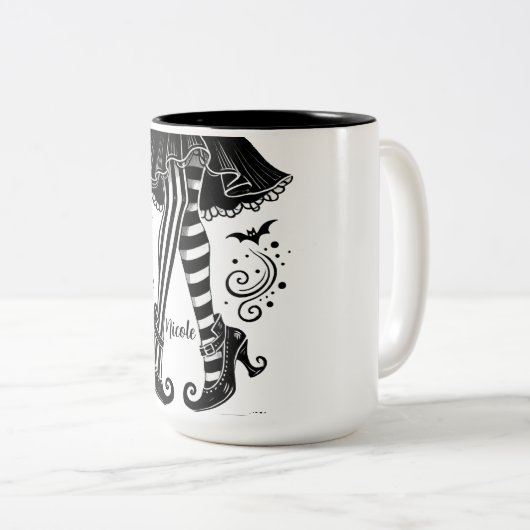 白黒の魔女レッグお洒落ハローウィンパーティ ツートーンマグカップ (正面右)