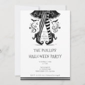 白黒の魔女レッグお洒落ハローウィンパーティ 招待状 (正面)