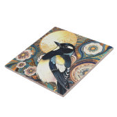 白黒の鳥アールデコ新しい花フローラ タイル (側面)