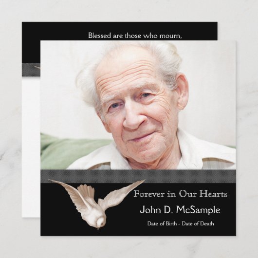 白黒の鳩の写真の葬儀のお知らせ 招待状 (正面/裏面)