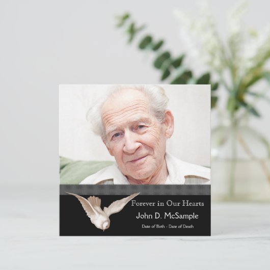 白黒の鳩の写真の葬儀のお知らせ 招待状 (スタンド正面)