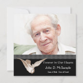 白黒の鳩の写真の葬儀のお知らせ 招待状 (正面)