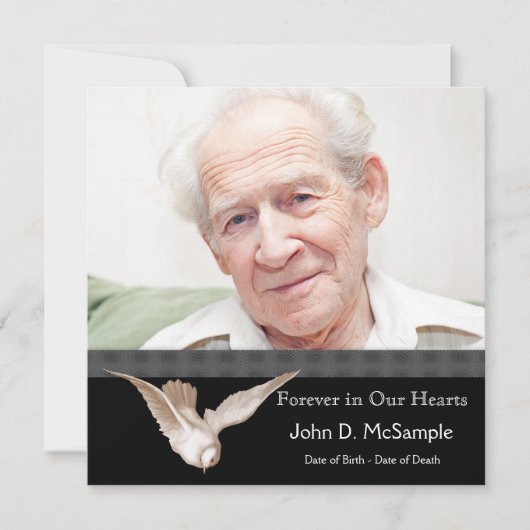 白黒の鳩の写真の葬儀のお知らせ 招待状 (正面)