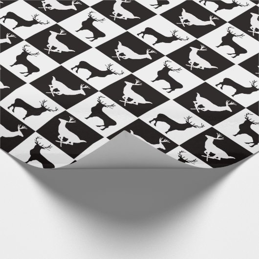 白黒の鹿のシルエット包み紙 ラッピングペーパー (角)