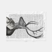 白黒の鹿ポートレート フリースブランケット (正面(横))