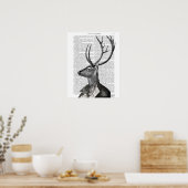 白黒の鹿ポートレート ポスター (キッチン)