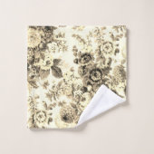 白黒の黄色い調子のシャクヤクのヴィンテージの花柄Toile バスタオルセット (ウォッシュタオル)