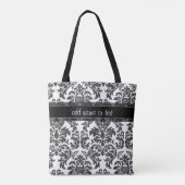 白黒の黒板ダマスクパターンスクリプト トートバッグ (裏面)