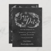 白黒の黒板フローラ日付の保存 ポストカード (正面/裏面)