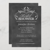 白黒の黒板モダンブライダルシャワー 招待状 (正面/裏面)