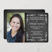 白黒の黒板写真卒業招待状 招待状 (正面/裏面)