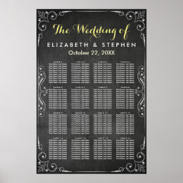 白黒の黒板結婚の座席表 ポスター