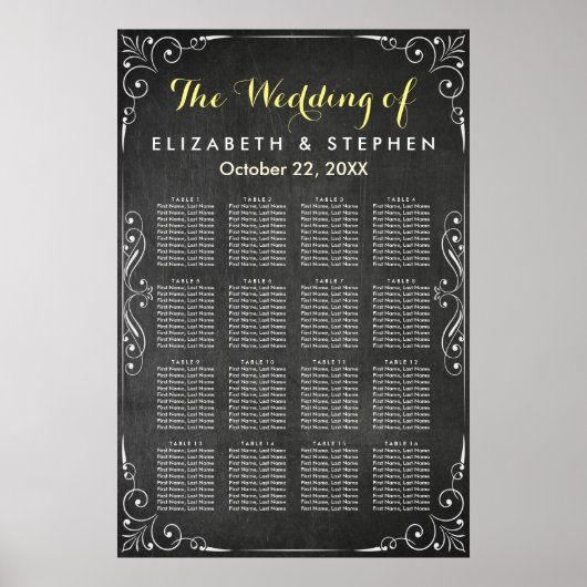 白黒の黒板結婚の座席表 ポスター (正面)