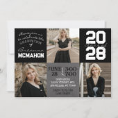 白黒の黒板3写真卒業 招待状 (正面)