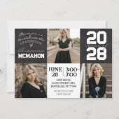 白黒の黒板3写真卒業 招待状 (正面)