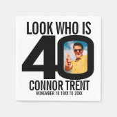 白黒の40歳の誕生日の写真は誰か スタンダードカクテルナプキン (正面)