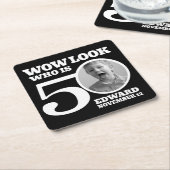 白黒の50歳の誕生日の写真は誰か スクエアペーパーコースター (アングル)