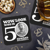 白黒の50歳の誕生日の写真は誰か スクエアペーパーコースター