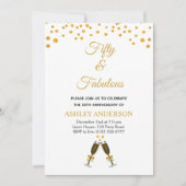 白黒の50誕生日金ゴールド紙吹雪 招待状 (正面)