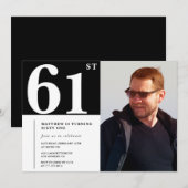 白黒の61歳の誕生日招待状 写真 招待状 (正面/裏面)