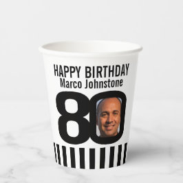 白黒の80歳の誕生日カスタム写真 紙コップ