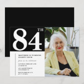 白黒の84歳の誕生日招待状 写真 招待状 (正面/裏面)