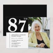 白黒の87歳の誕生日招待状 写真 招待状 (正面/裏面)