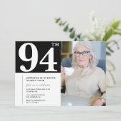 白黒の94歳の誕生日招待状 写真 招待状 (スタンド正面)