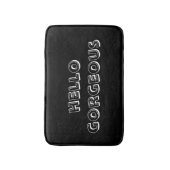 白黒の「ハローゴージャス」ブラシレターテーマ バスマット (正面縦)