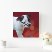 白黒の(犬)スタッフォードの子犬 スクエア壁時計 (ホーム)