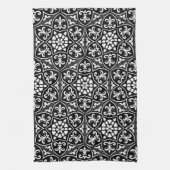 白黒の（紋章の）フラ・ダ・リの縦の花パターン キッチンタオル (縦)