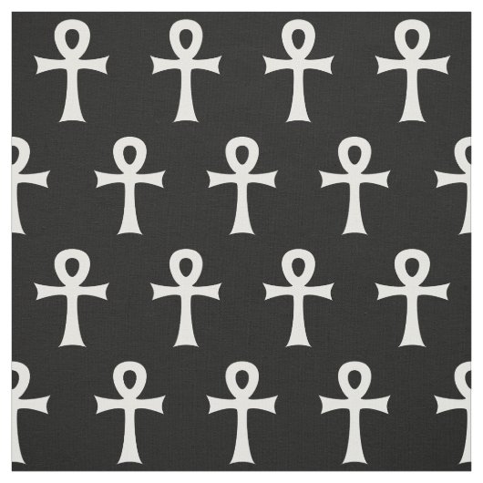 白黒のAnkhによって輪にされる十字の記号パターン ファブリック (見本)