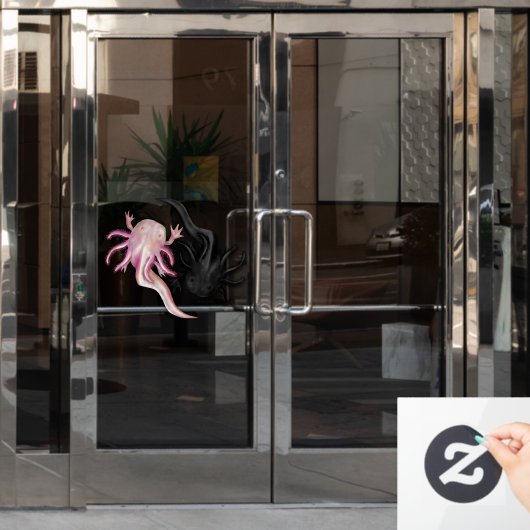 白黒のAxolotlsアート ウィンドウサイン (オフィスドア)