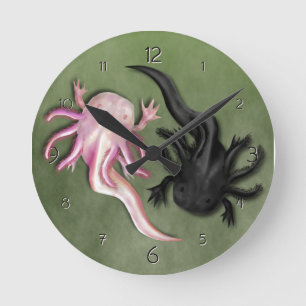 白黒のAxolotlsアート ラウンド壁時計
