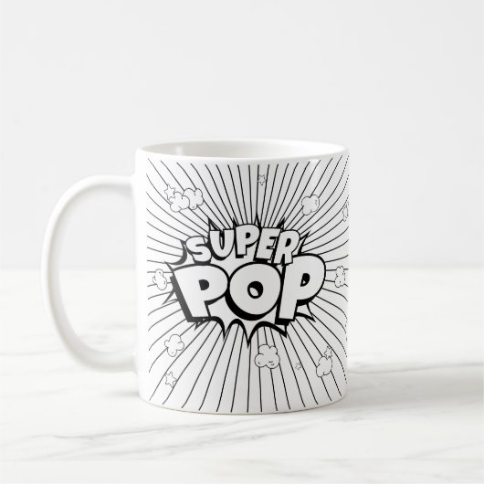白黒のDIY SUPER POP コミックポップアート コーヒーマグカップ (左)