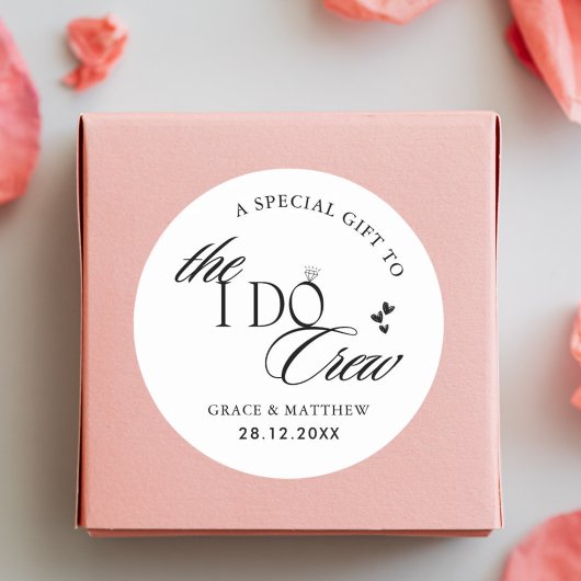 白黒のI Do Crew ウェディングパーティーファバー ラウンドシール
