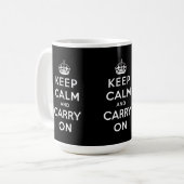 白黒のKeep Calm and Carry Onのマグ コーヒーマグカップ (正面左)
