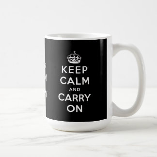 白黒のKeep Calm and Carry Onのマグ コーヒーマグカップ