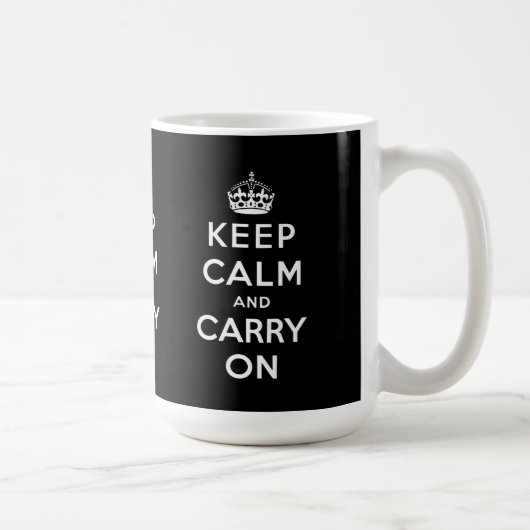 白黒のKeep Calm and Carry Onのマグ コーヒーマグカップ (右)