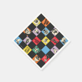 白黒のLOONEY TUNES™に入ったカラフル市松模様に スタンダードカクテルナプキン (角)