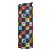 白黒のLOONEY TUNES™に入ったカラフル市松模様に タンブラー (回転左)