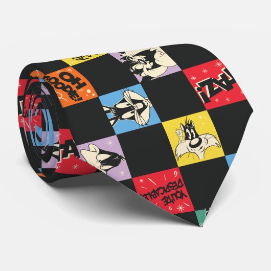 白黒のLOONEY TUNES™に入ったカラフル市松模様に ネクタイ (ロール)