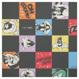 白黒のLOONEY TUNES™に入ったカラフル市松模様に ファブリック