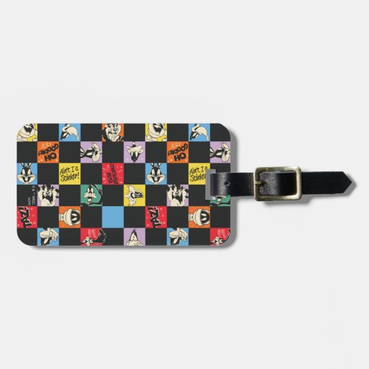 白黒のLOONEY TUNES™に入ったカラフル市松模様に ラゲッジタグ (正面横)