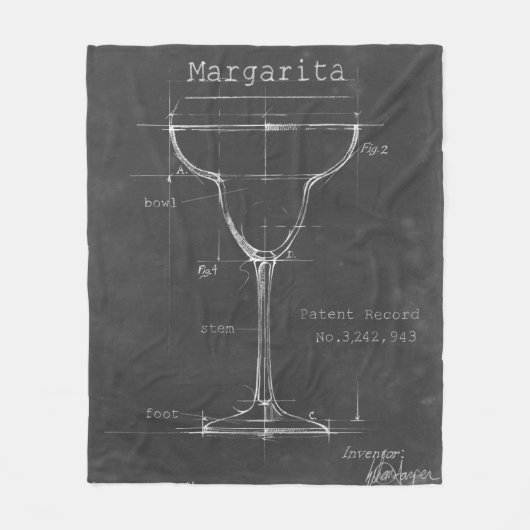 白黒のMargaritaガラスのブループリント フリースブランケット (正面)